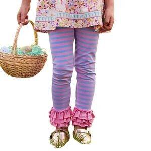 Matilda Jane Girls La La Land Leggings Pink Stripe Ruffles Size 10 NWT Boho Girl